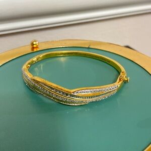 Vintage Gold Pave Crystal Hinged Bangle Bracelet